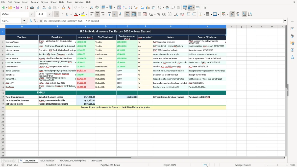Skärmbild 1: fliken IR3_Return - Excelmall ir3 income tax return excel spreadsheet nz