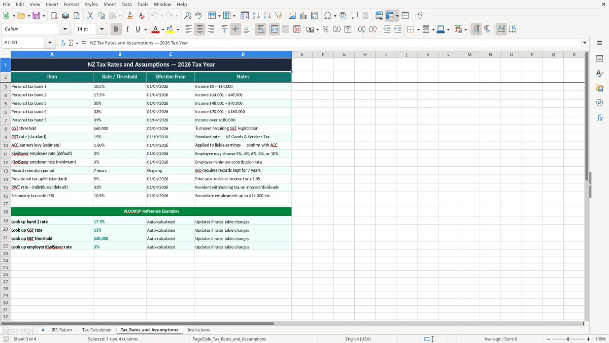Skärmbild 3: fliken Tax_Rates_and_Assumptions - Excelmall ir3 income tax return excel spreadsheet nz